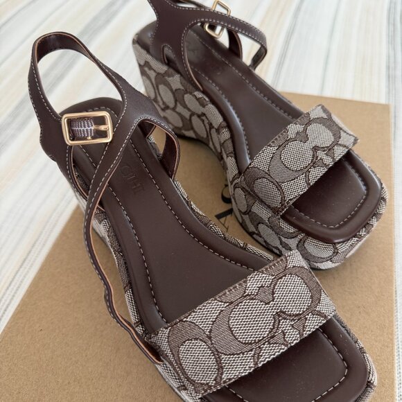 NWB Women's Coach Signature Gale Wedge Sandal Espadrille Maple US 5B /EUR 35.5B - Picture 1 of 6